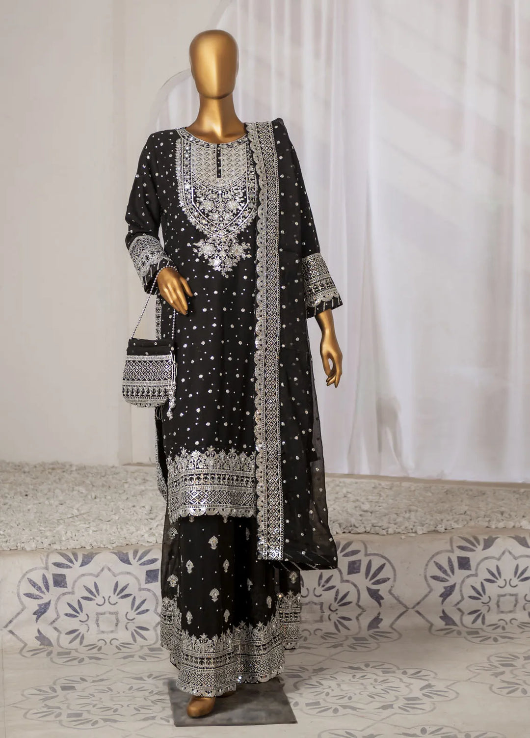 Saira Sultana Pret Embroidered Chiffon 3 Piece Suit Mah-Jabeen Black