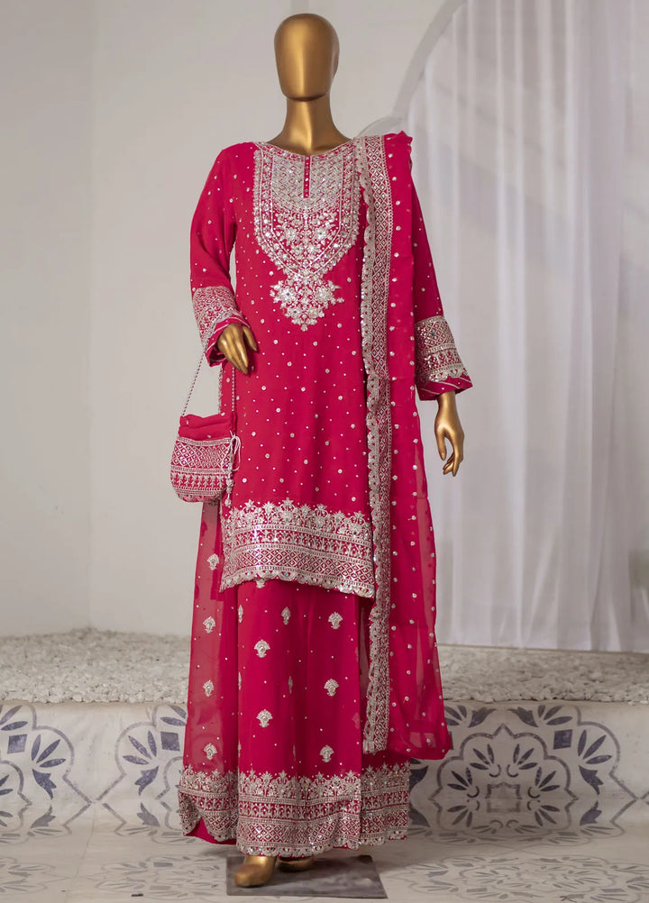 Saira Sultana Pret Embroidered Chiffon 3 Piece Suit Mah-Jabeen Shocking Pink