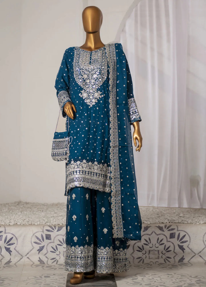 Saira Sultana Pret Embroidered Chiffon 3 Piece Suit Mah-Jabeen Teal