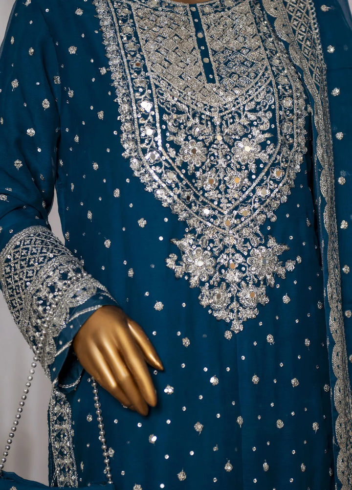 Saira Sultana Pret Embroidered Chiffon 3 Piece Suit Mah-Jabeen Teal