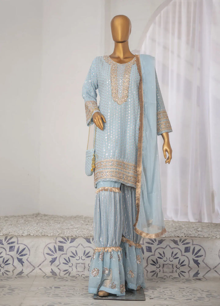 Saira Sultana Pret Embroidered Chiffon 3 Piece Suit Roman Ice Blue