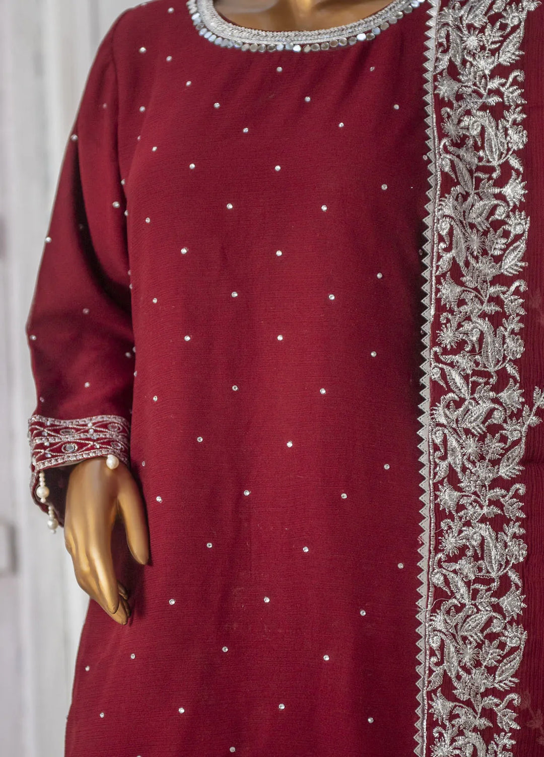 Saira Sultana Pret Embroidered Chiffon 3 Piece Suit Rubab Maroon