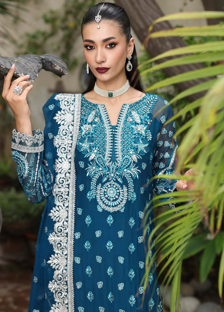 Saiyara by Imrozia Premium Pret Embroidered Chiffon 3 Piece Suit I-232 Azura