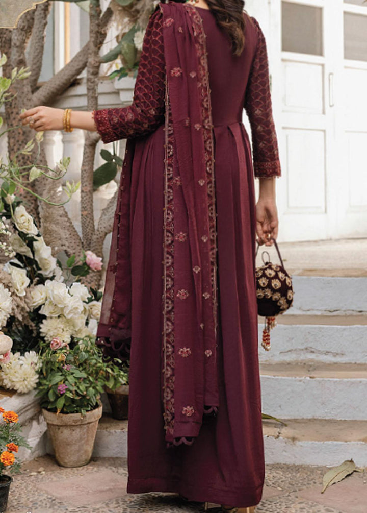 Salitex Embroidered Chiffon Suits Unstitched 3 Piece ST21F HC-00010UT Golden Garnet - Luxury Collection