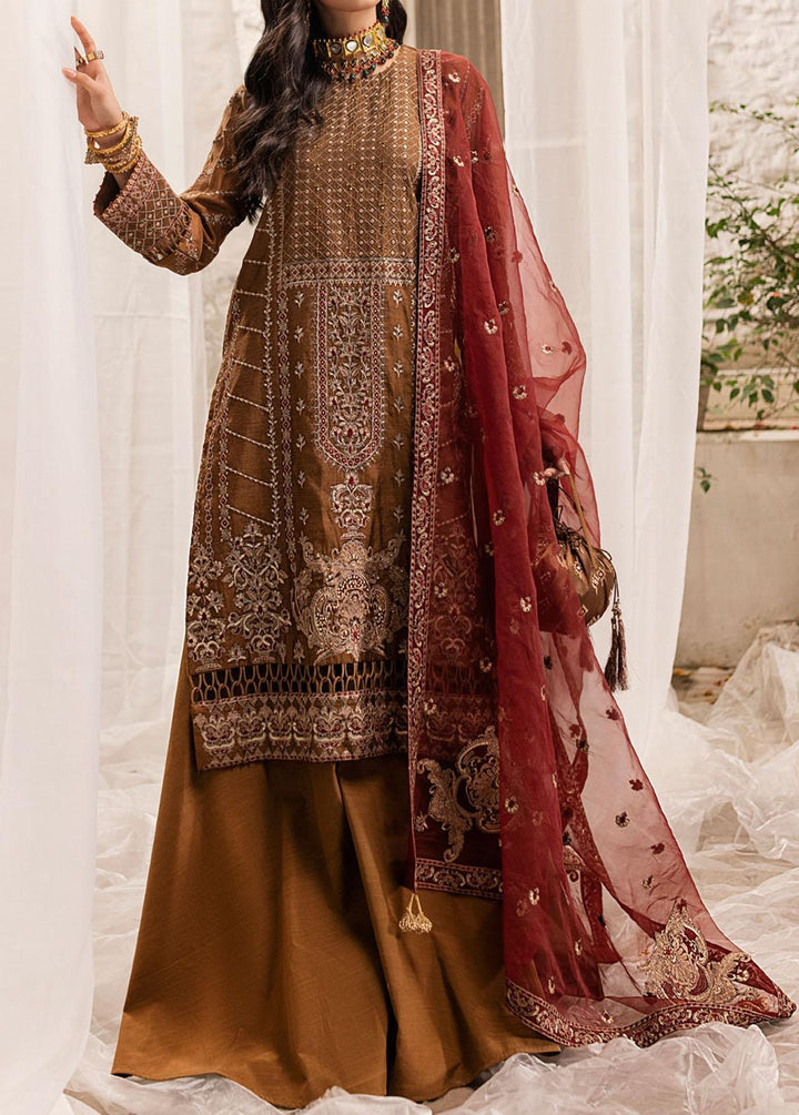 Salitex Embroidered Chiffon Suits Unstitched 3 Piece ST21F HC-00013UT Royal Bronze - Luxury Collection