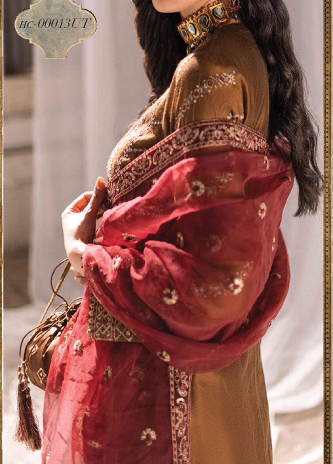 Salitex Embroidered Chiffon Suits Unstitched 3 Piece ST21F HC-00013UT Royal Bronze - Luxury Collection