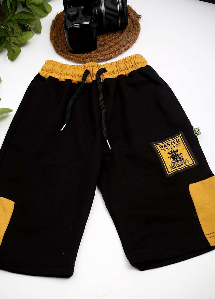Sanaulla Exclusive Range Cotton Fancy Boys Shorts -  D-3030 Black