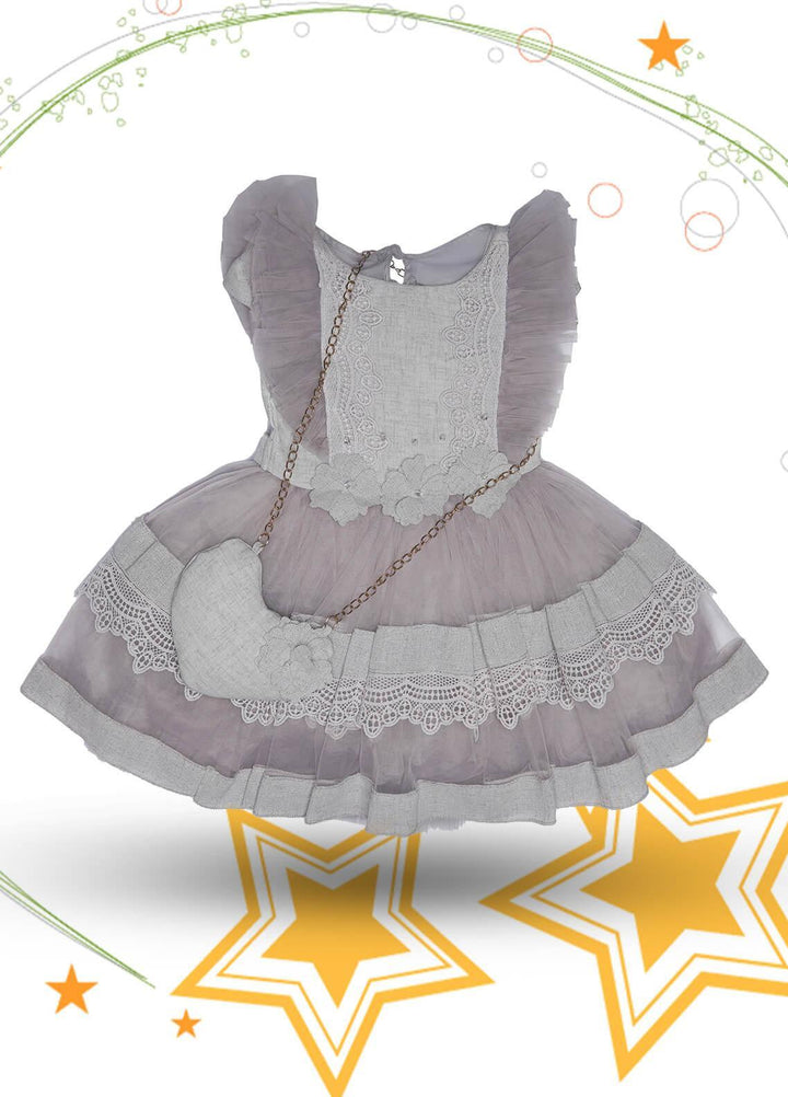 Sanaulla Exclusive Range Cotton Fancy Frocks for Girls -  G-8145 Grey