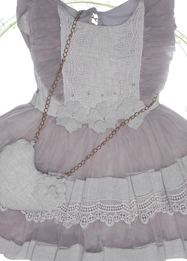 Sanaulla Exclusive Range Cotton Fancy Frocks for Girls -  G-8145 Grey