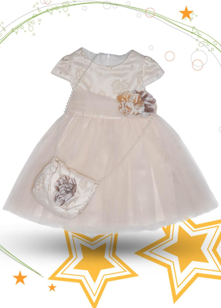 Sanaulla Exclusive Range Cotton Fancy Frocks for Girls -  4013 Fawn