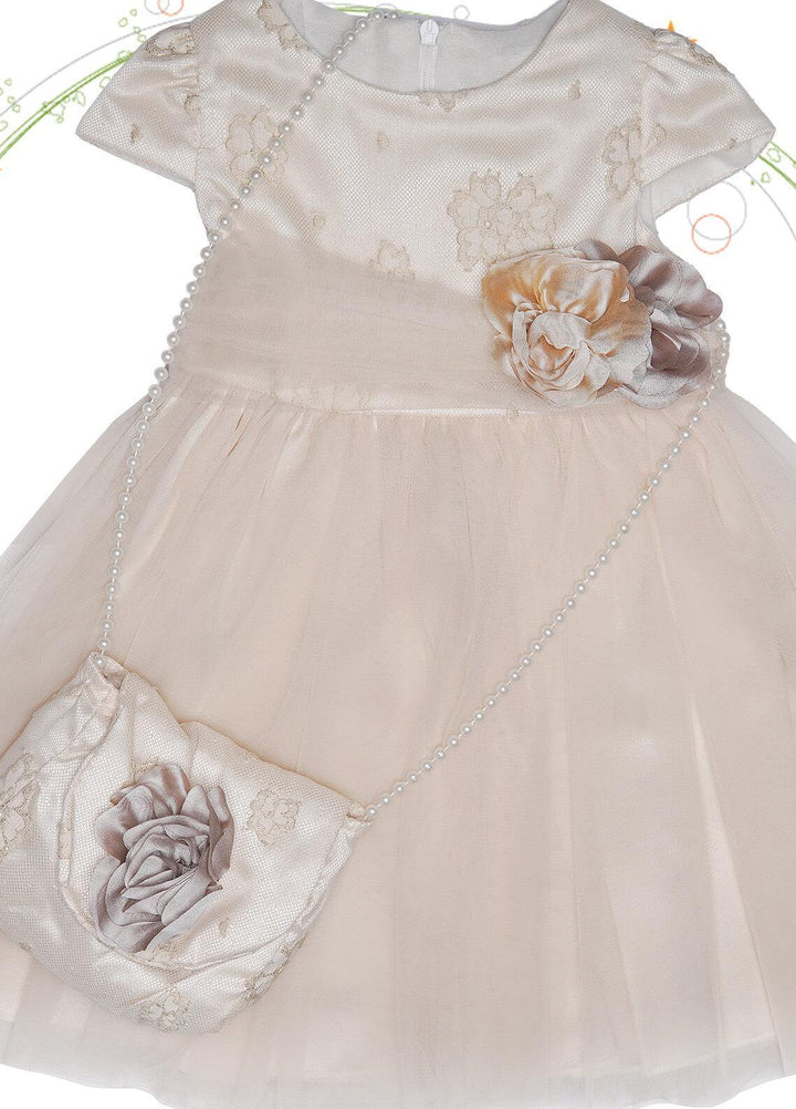 Sanaulla Exclusive Range Cotton Fancy Frocks for Girls -  4013 Fawn