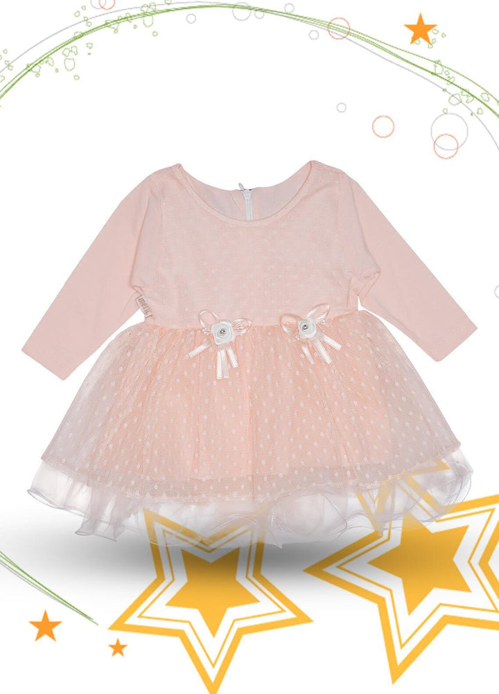 Sanaulla Exclusive Range Cotton Fancy Girls Frocks -  342961 Peach