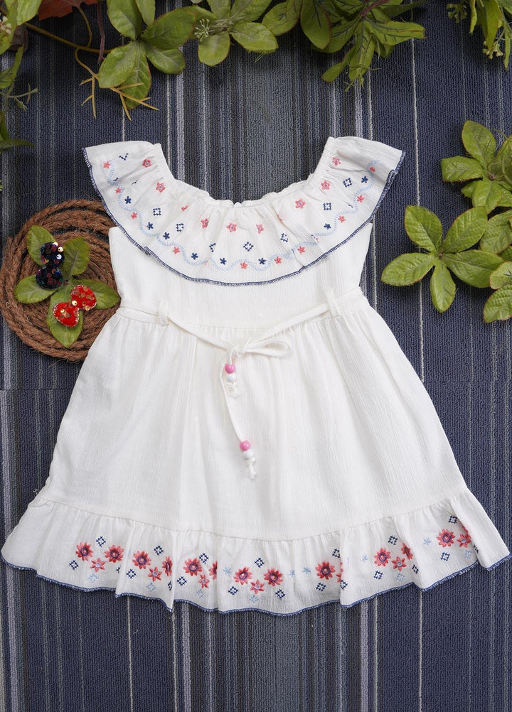 Sanaulla Exclusive Range  Fancy Frocks for Girls -  2957 White