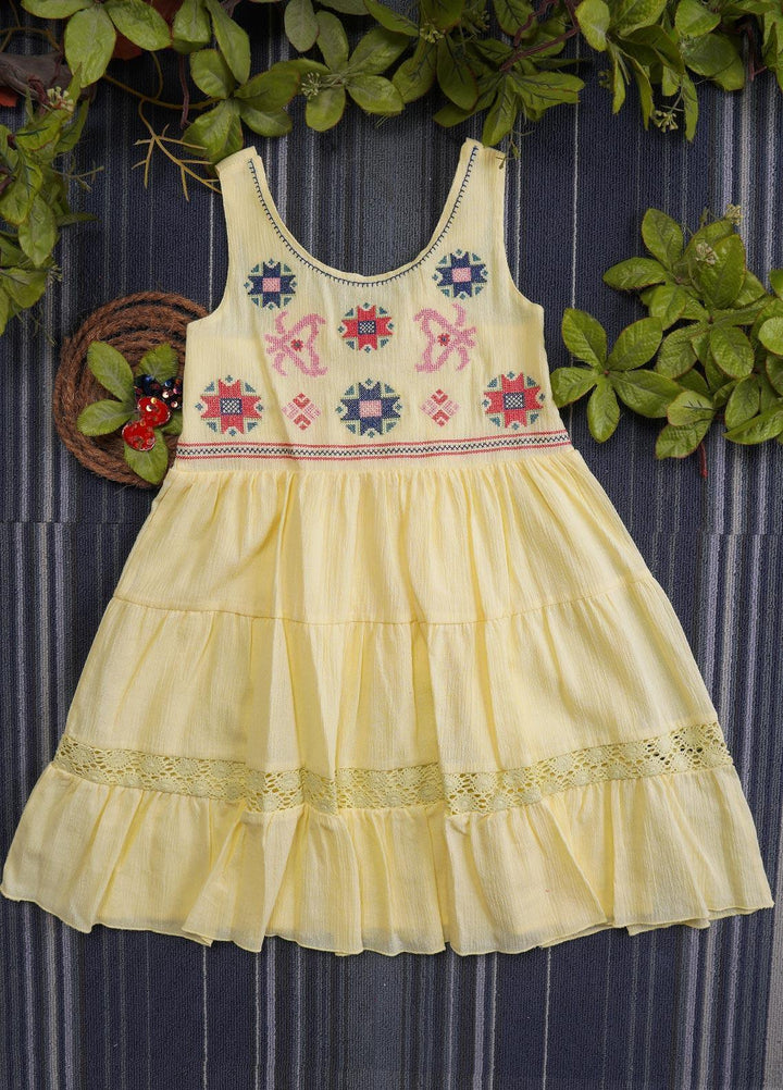 Sanaulla Exclusive Range  Fancy Girls Frocks -  2976 Lemon