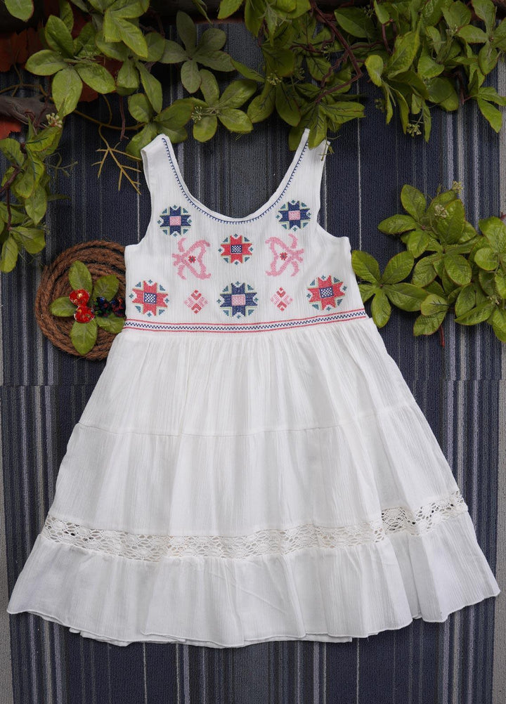 Sanaulla Exclusive Range  Fancy Frocks for Girls -  2976 White