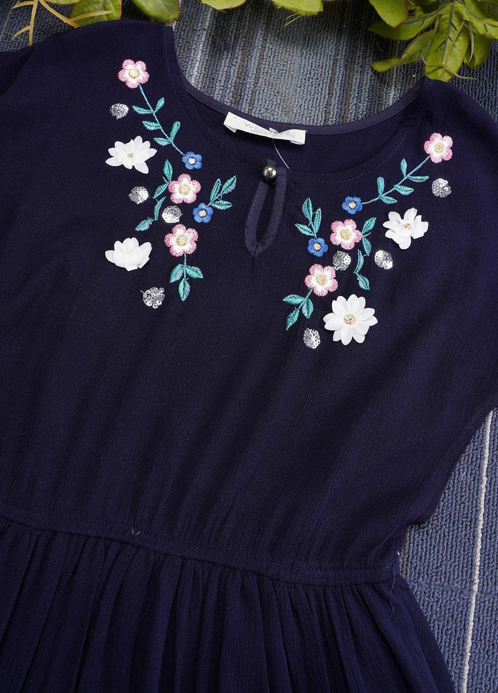 Sanaulla Exclusive Range  Fancy Girls Frocks -  2984 Navy