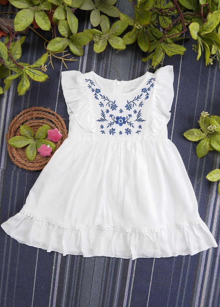 Sanaulla Exclusive Range  Fancy Frocks for Girls -  3146 White