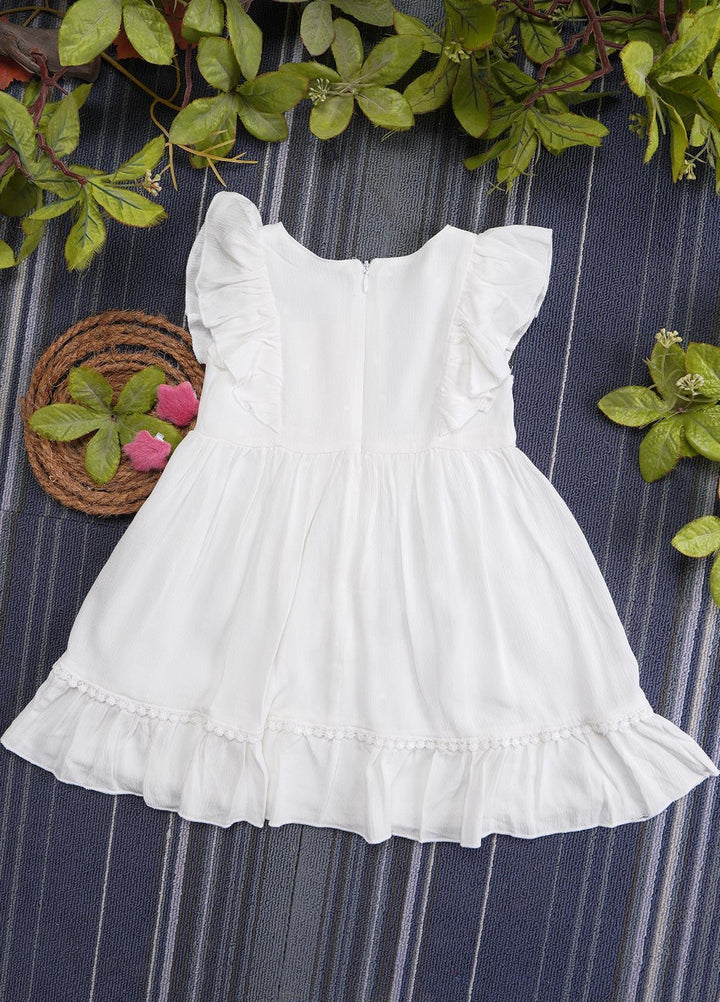 Sanaulla Exclusive Range  Fancy Frocks for Girls -  3146 White