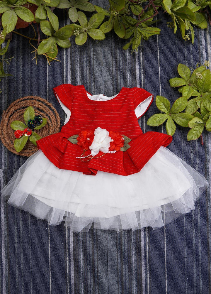 Sanaulla Exclusive Range  Fancy Girls Frocks -  BT625 Red White