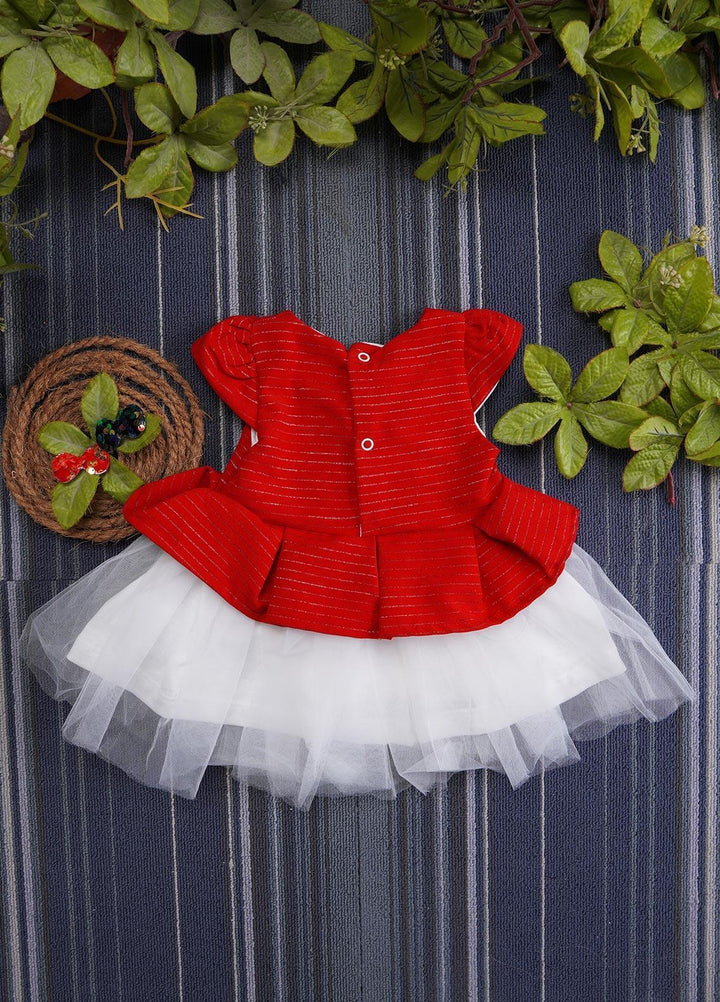 Sanaulla Exclusive Range  Fancy Girls Frocks -  BT625 Red White