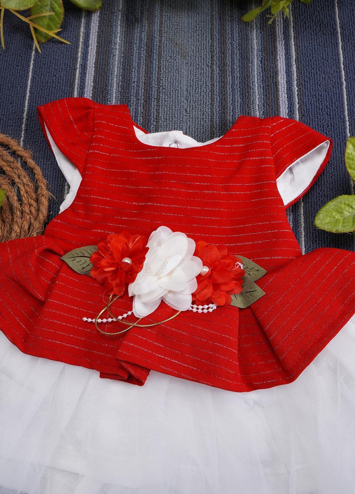 Sanaulla Exclusive Range  Fancy Girls Frocks -  BT625 Red White