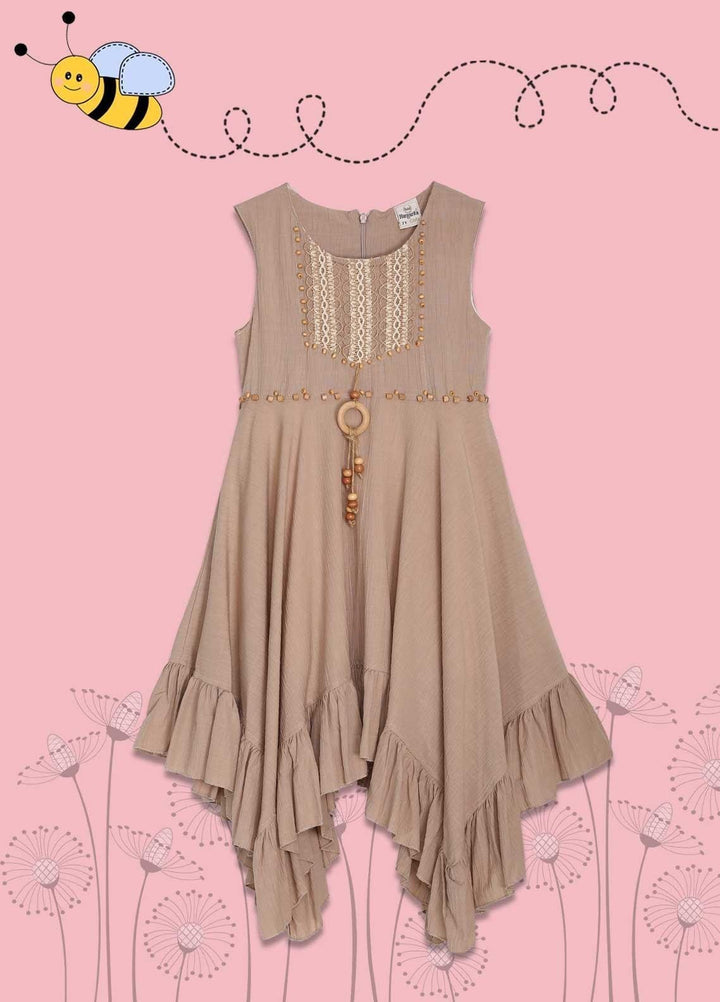 Sanaulla Exclusive Range Cotton Fancy Frocks for Girls -  1002116 Beige
