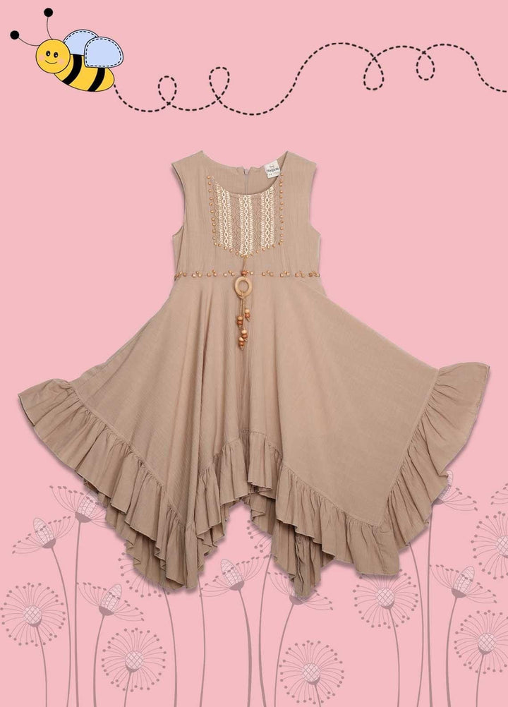 Sanaulla Exclusive Range Cotton Fancy Frocks for Girls -  1002116 Beige