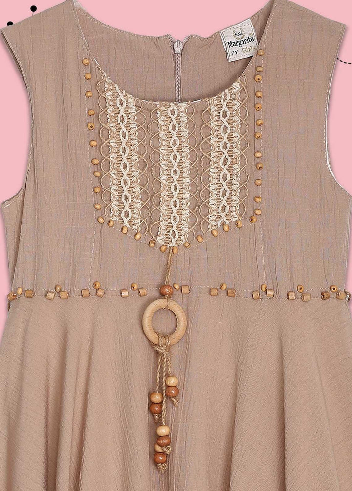 Sanaulla Exclusive Range Cotton Fancy Frocks for Girls -  1002116 Beige