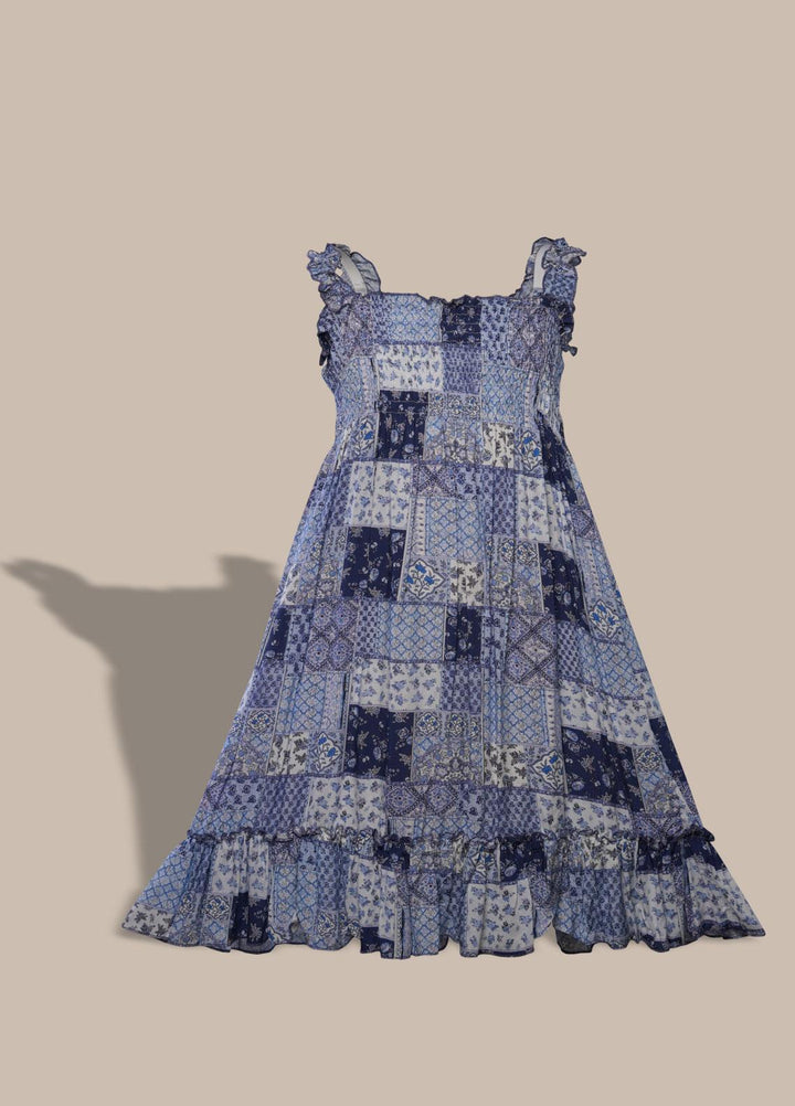 Sanaulla Exclusive Range  Pret Frock for Girls -  8019 Blue