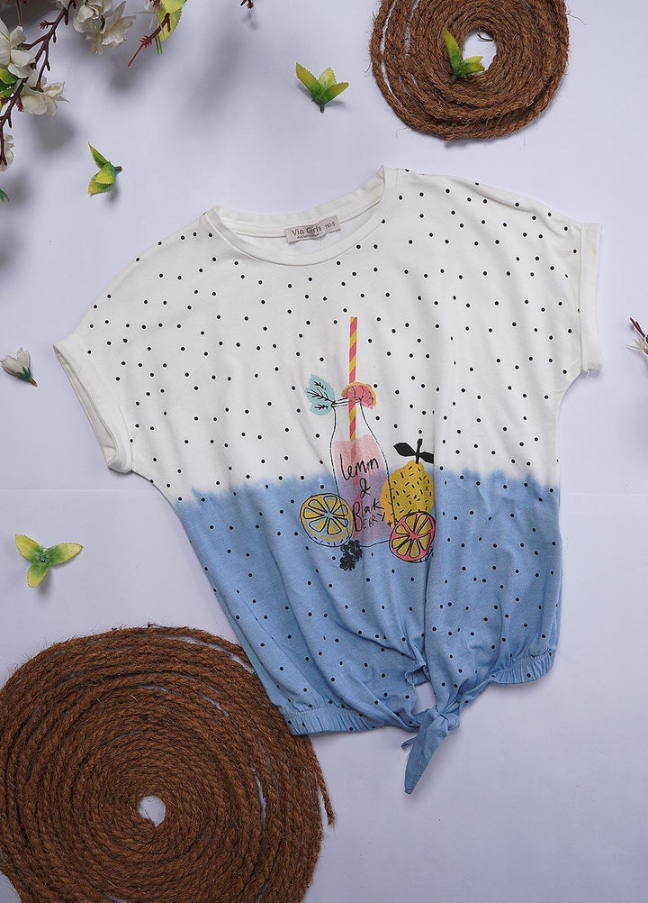 Sanaulla Exclusive Range Cotton Casual T-Shirts for Girls - Romper 6196 White & Blue