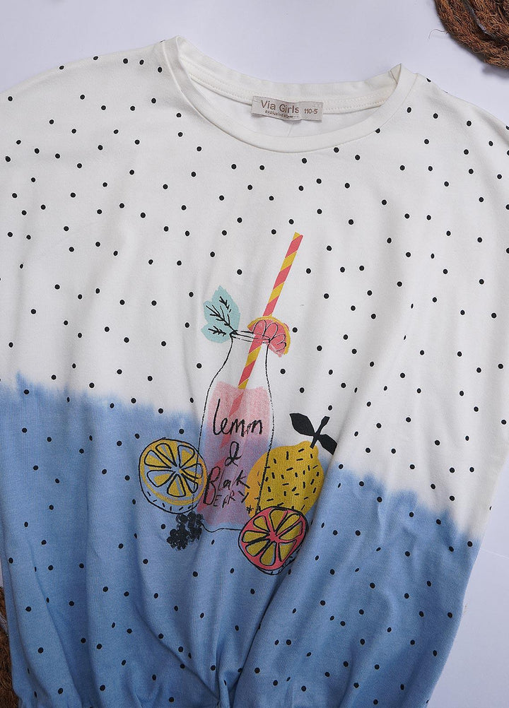 Sanaulla Exclusive Range Cotton Casual T-Shirts for Girls - Romper 6196 White & Blue