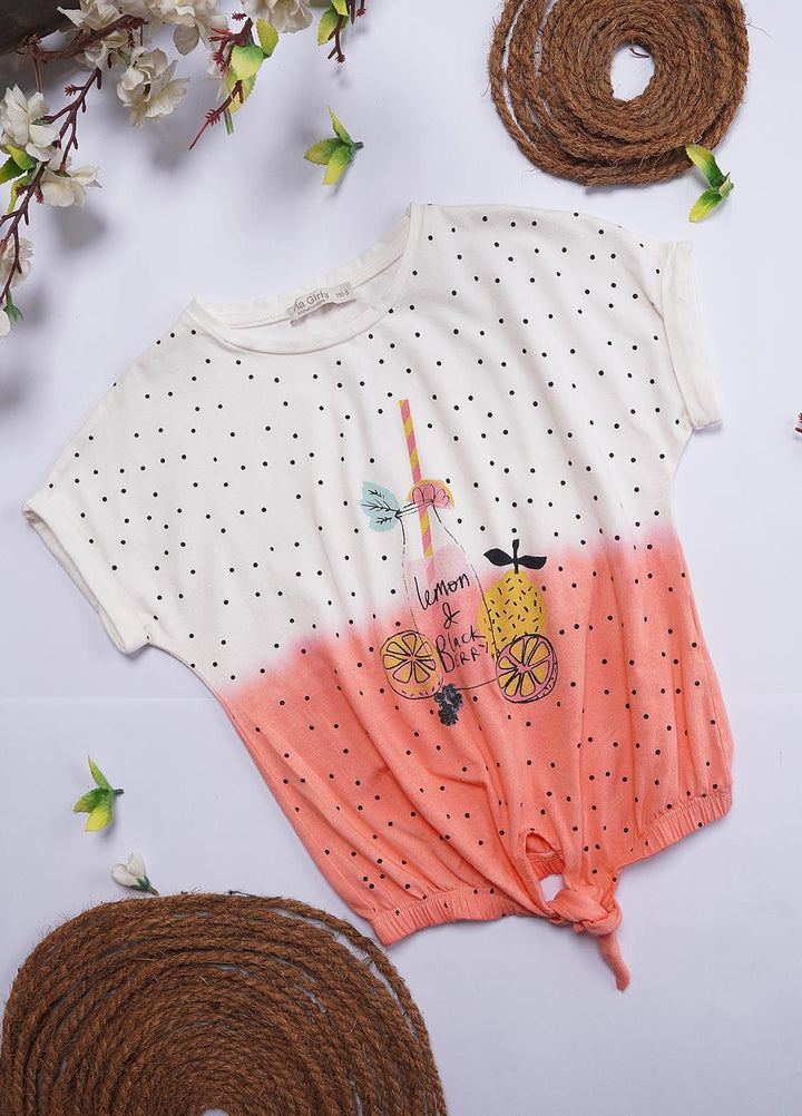 Sanaulla Exclusive Range Cotton Casual T-Shirts for Girls - Romper 6196 White & Pink