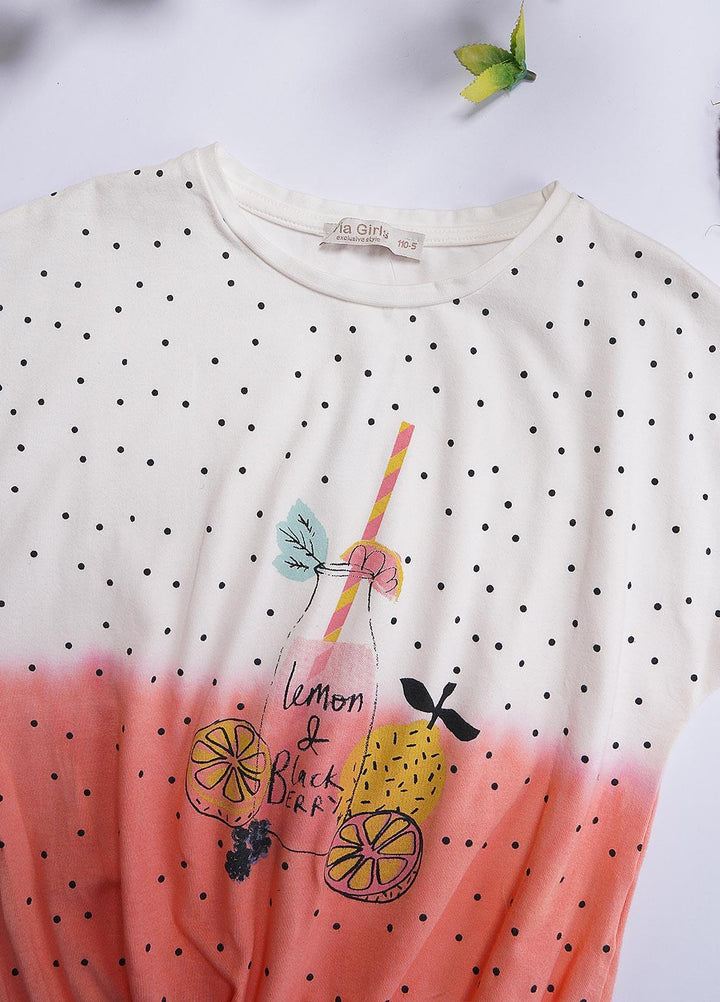 Sanaulla Exclusive Range Cotton Casual T-Shirts for Girls - Romper 6196 White & Pink