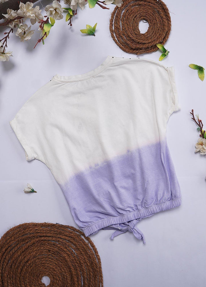 Sanaulla Exclusive Range Cotton Casual T-Shirts for Girls - Romper 6196 White & Purple