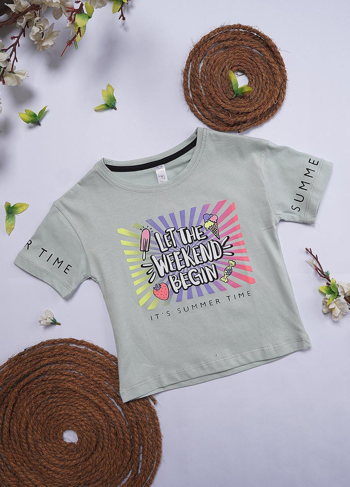 Sanaulla Exclusive Range Cotton Casual T-Shirts for Girls - 12202 Light Green