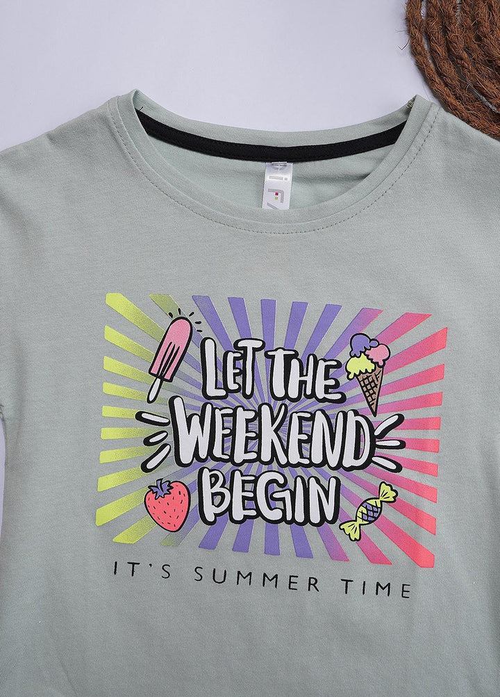 Sanaulla Exclusive Range Cotton Casual T-Shirts for Girls - 12202 Light Green