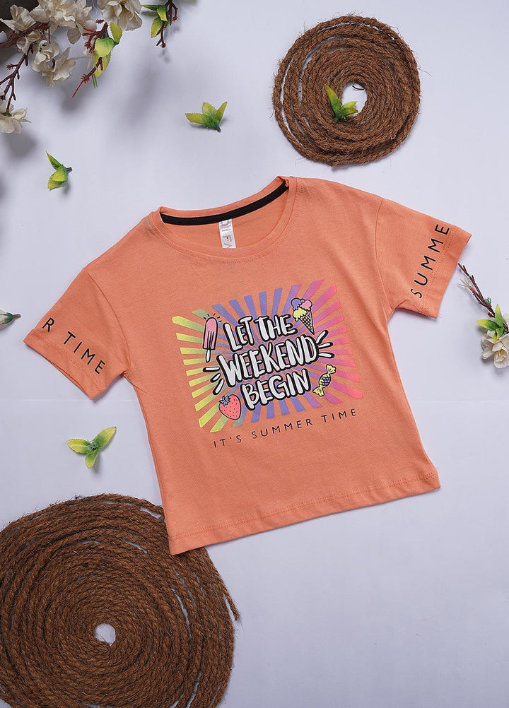 Sanaulla Exclusive Range Cotton Casual T-Shirts for Girls - 12202 Peach
