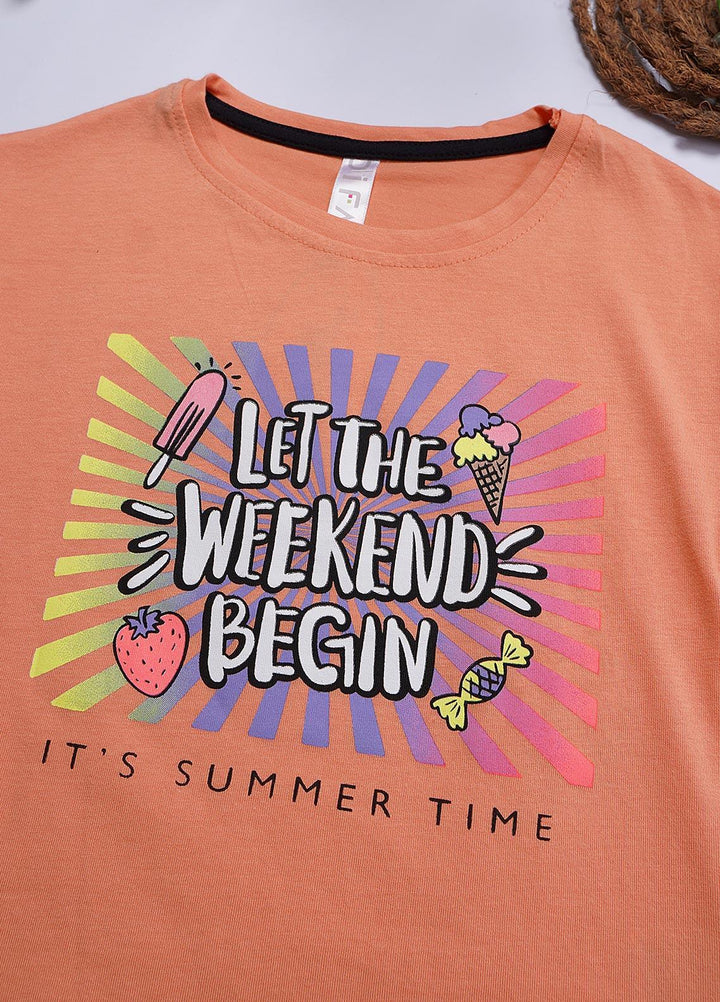 Sanaulla Exclusive Range Cotton Casual T-Shirts for Girls - 12202 Peach