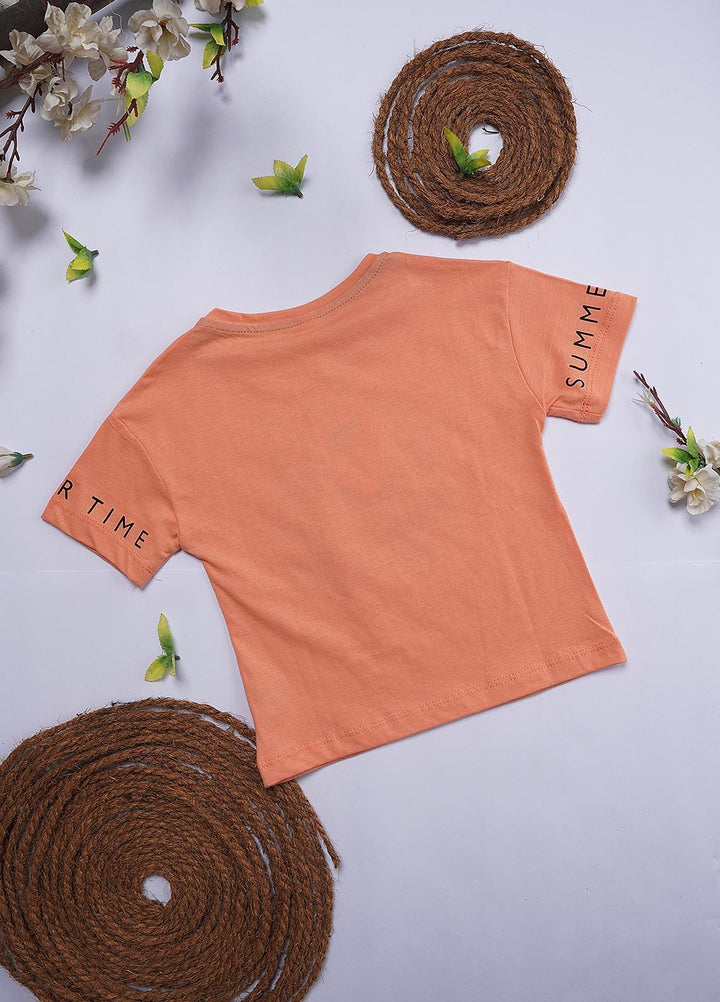 Sanaulla Exclusive Range Cotton Casual T-Shirts for Girls - 12202 Peach
