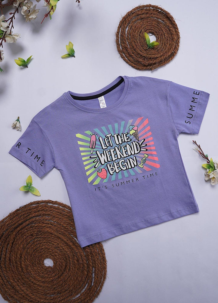 Sanaulla Exclusive Range Cotton Casual T-Shirts for Girls - 12202 Purple