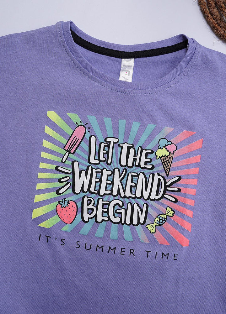 Sanaulla Exclusive Range Cotton Casual T-Shirts for Girls - 12202 Purple