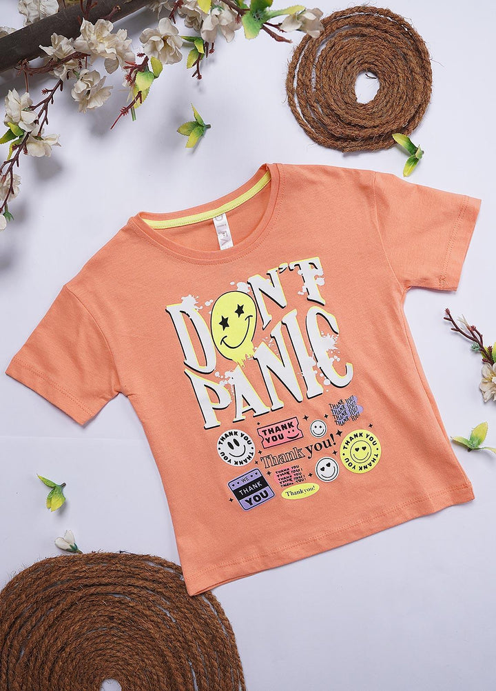 Sanaulla Exclusive Range Cotton Casual T-Shirts for Girls - 12207 Peach