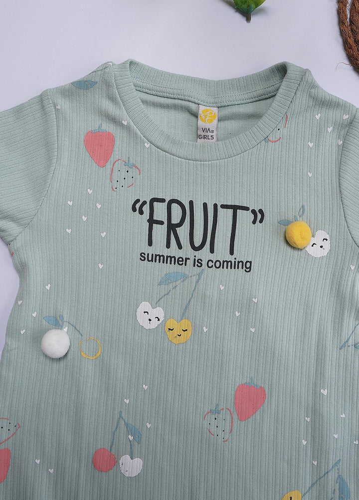 Sanaulla Exclusive Range Cotton Casual T-Shirts for Girls - 6051 Light Green