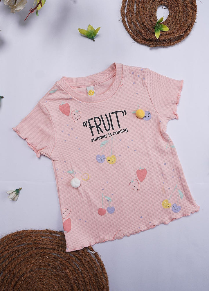 Sanaulla Exclusive Range Cotton Casual T-Shirts for Girls - 6051 Light Pink