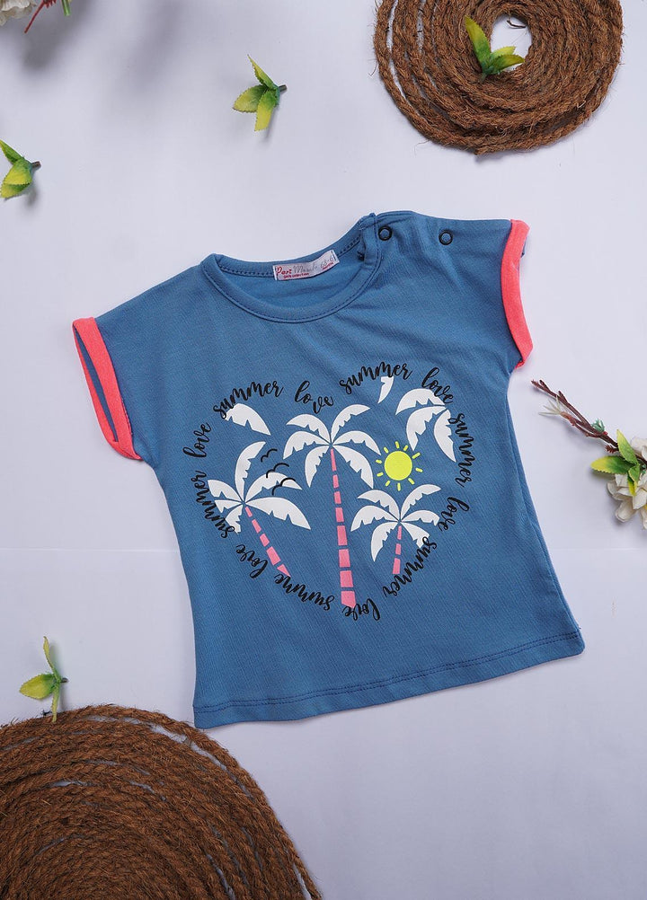 Sanaulla Exclusive Range Cotton Casual T-Shirts for Girls - 9549 Blue