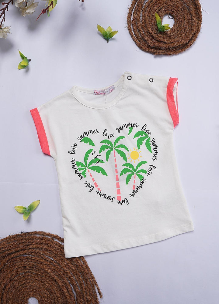 Sanaulla Exclusive Range Cotton Casual T-Shirts for Girls - 9549 White