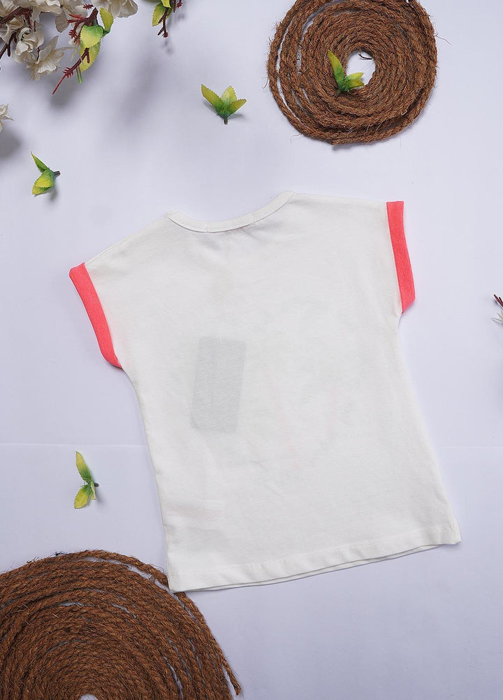 Sanaulla Exclusive Range Cotton Casual T-Shirts for Girls - 9549 White