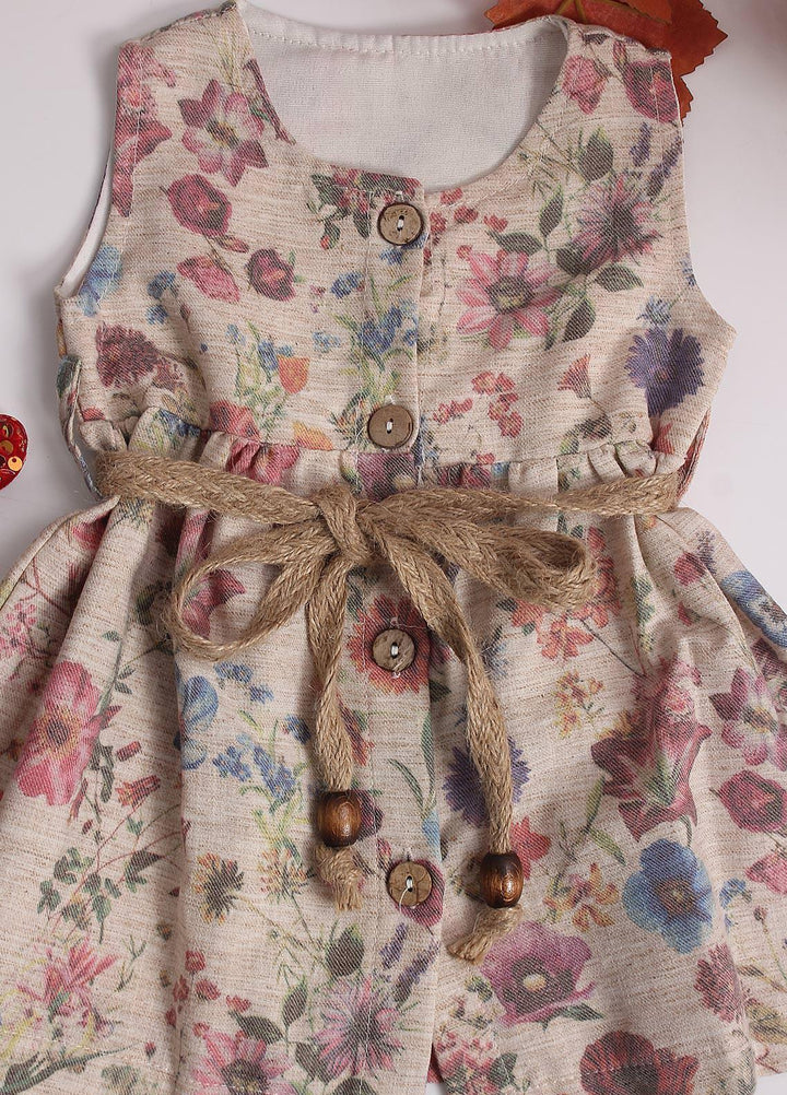 Sanaulla Exclusive Range Cotton Fancy Pret Frock for Girls -  1861 Fawn