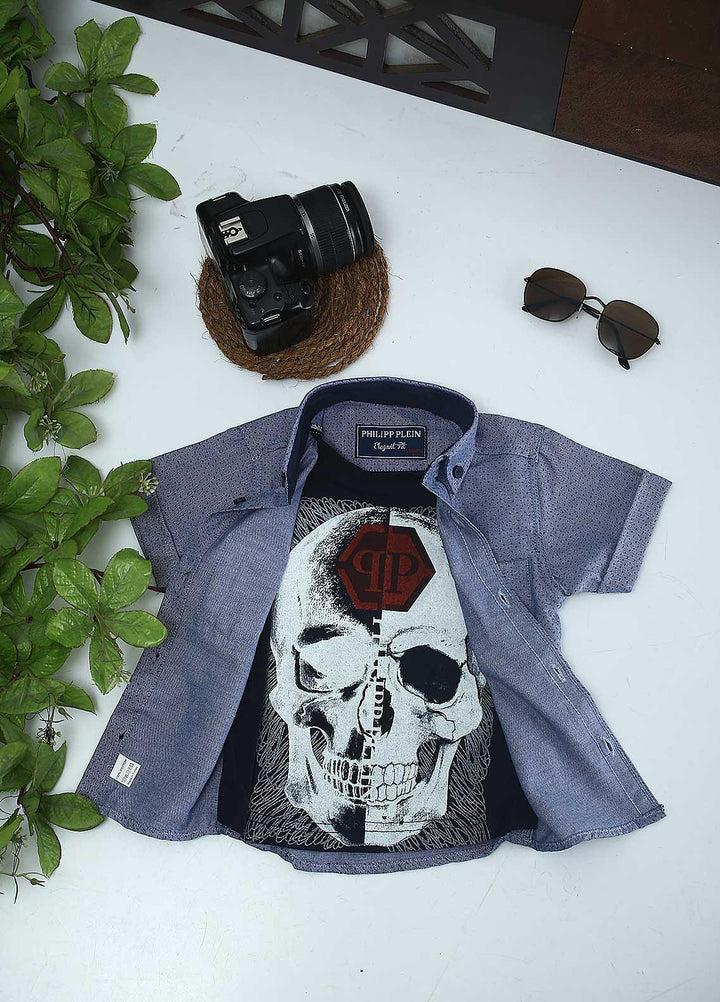 Sanaulla Exclusive Range Cotton Fancy Boys Shirts -  2001 Blue