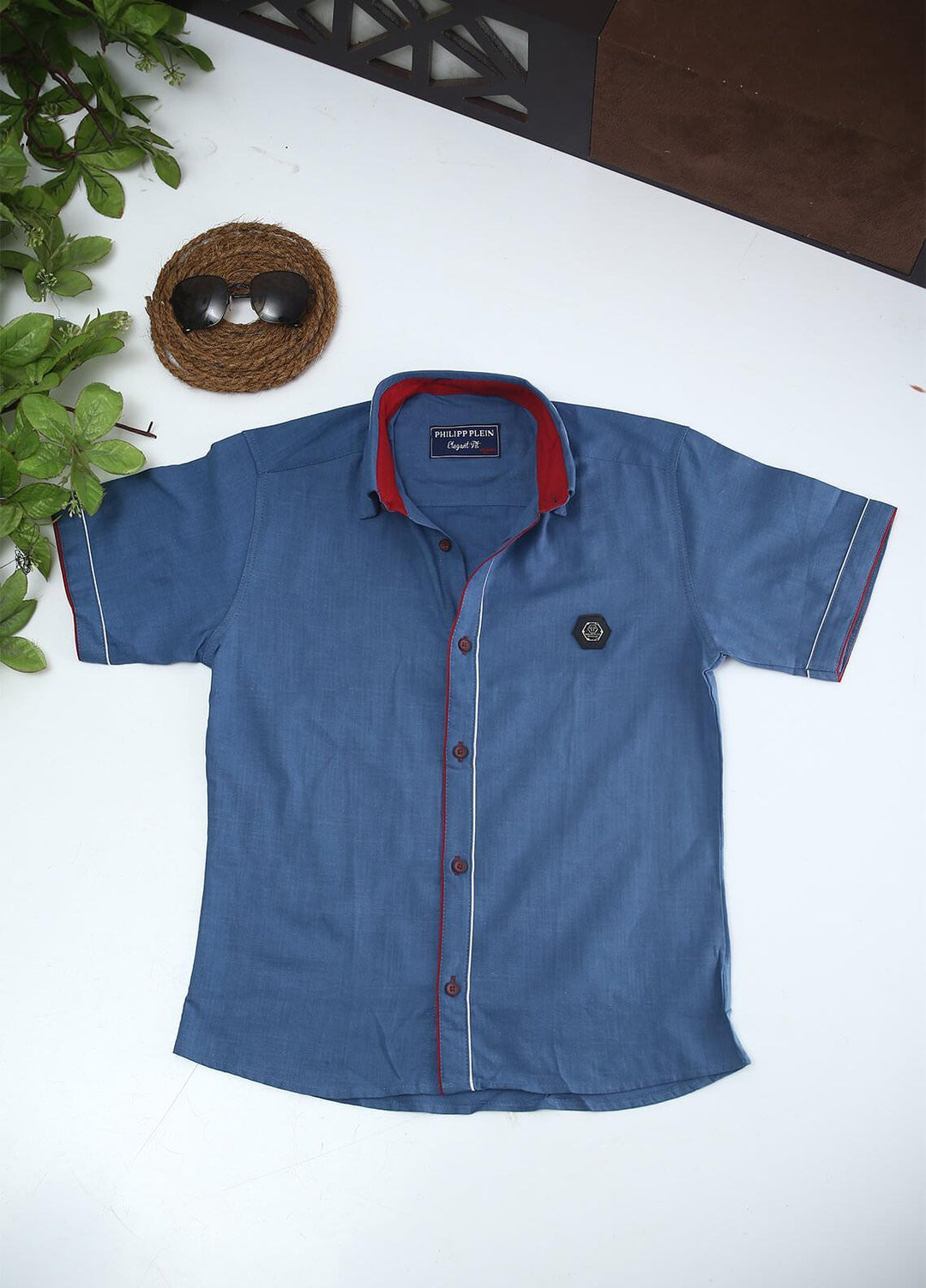 Sanaulla Exclusive Range Cotton Fancy Boys Shirts - 2002 Blue